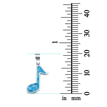 Music Note Charm Pendant Lab Created Blue Opal 925 Sterling Silver